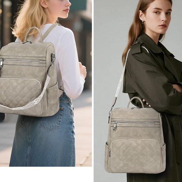 Grey leather quilted backpack main image 9